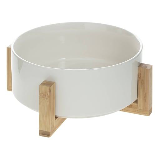Miska na sałatkę, Ø 24 cm, ceramiczna na bambusowym stojaku, kolor biały