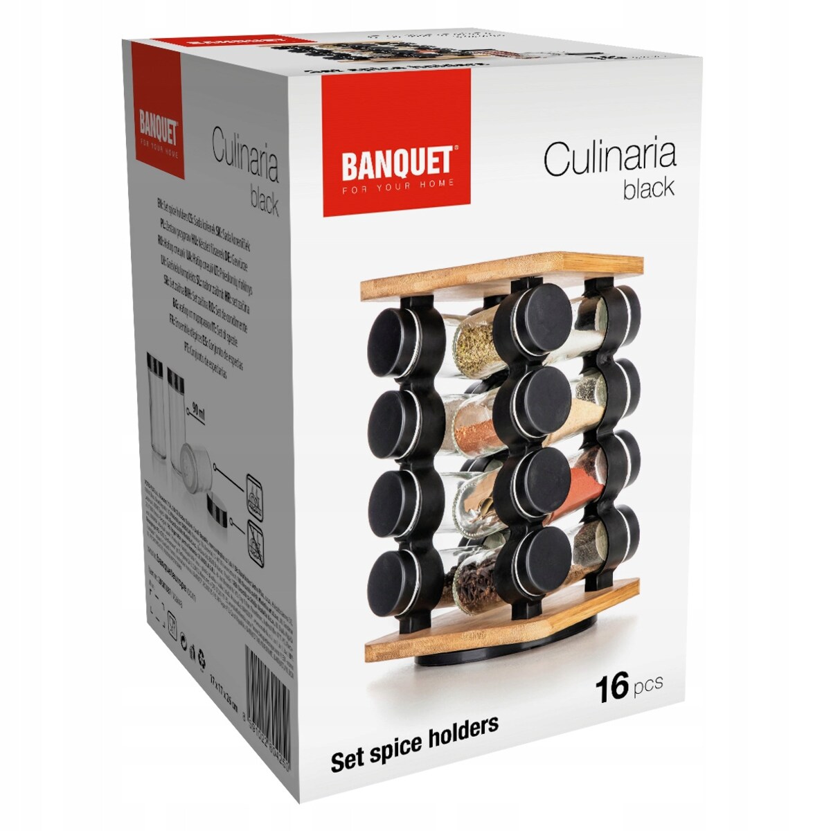 STOJAK obrotowy z pojemnikami na przyprawy czarne banquet solniczka zioła