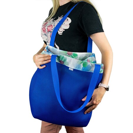 Torba na zakupy niebieska-błękitne kwiaty ze sprzączką
