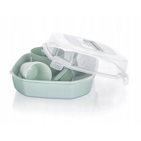 ZESTAW KEMPINGOWY PIKNIKOWY turystyczny dla 4 os. w pudełku talerz miska