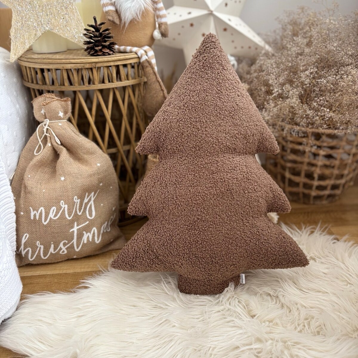 Poduszka Choinka boucle brązowa