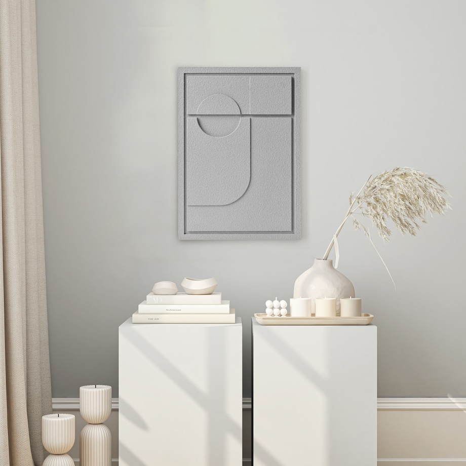 Obraz 3D 50x70cm Geometric II – Dekoracja Ścienna z Tynku Naturalnego, Milky Grey Minimalistyczny Relief
