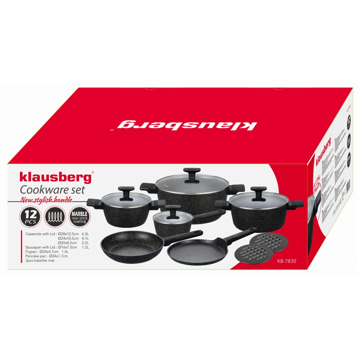 Komplet garnków z marmurkową powłoką nieprzywierającą 12-ele KLAUSBERG