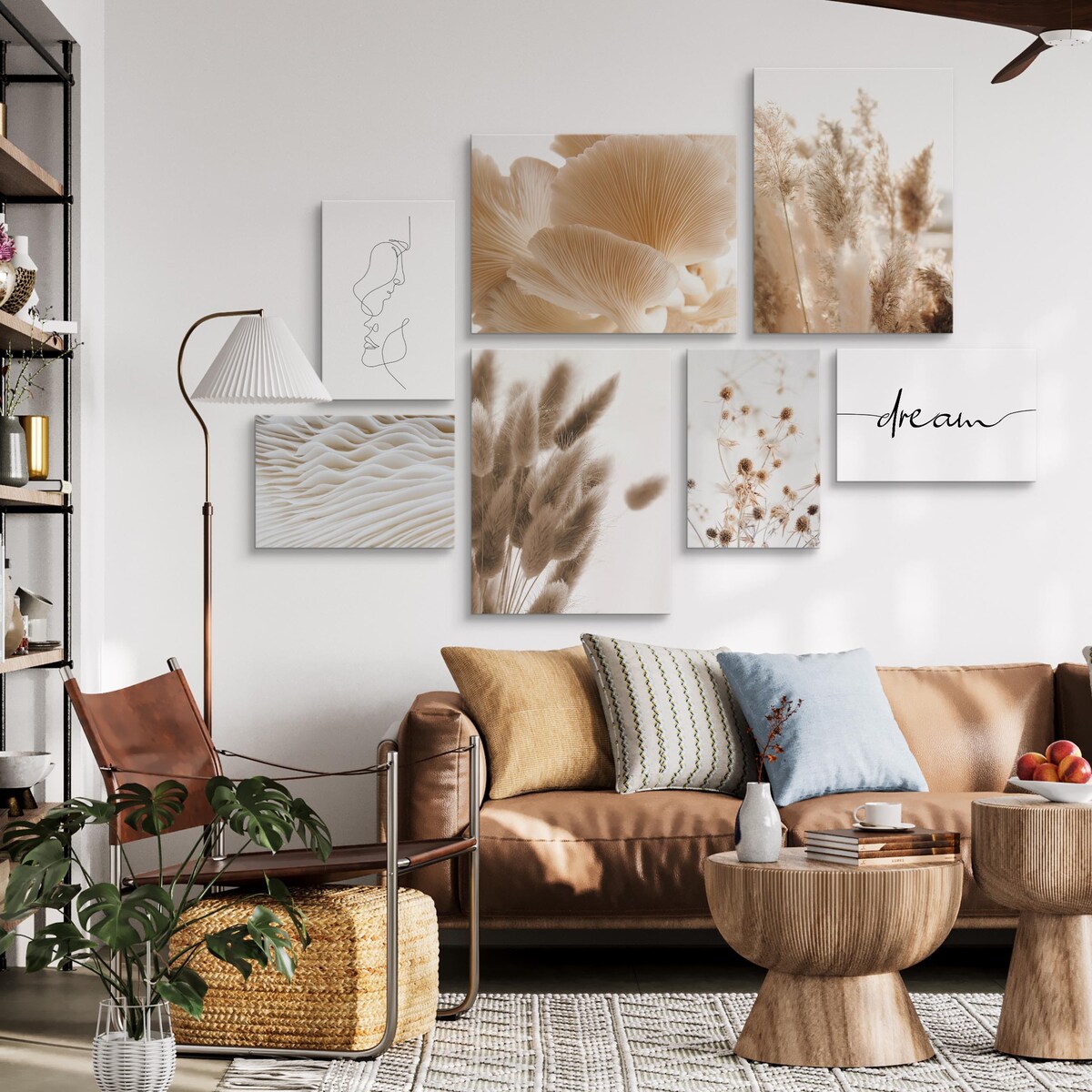 Zestaw Obrazów Do Salonu Trawa Pampasowa Styl BOHO 110x80cm