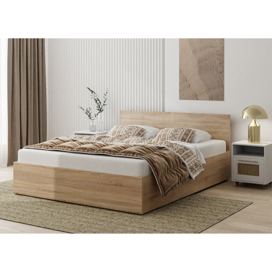 Łóżko ALDO 140x200 z pojemnikiem- dąb sonoma