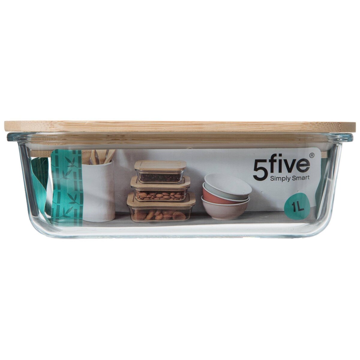 Szklany pojemnik na żywność, pokrywka z bambusa