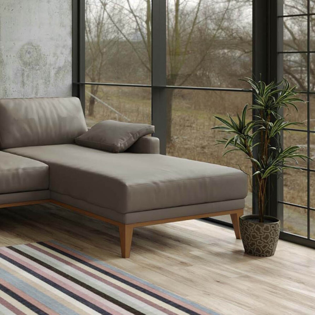 Sofa narożna Musso brązowa z pikowanym siedziskiem