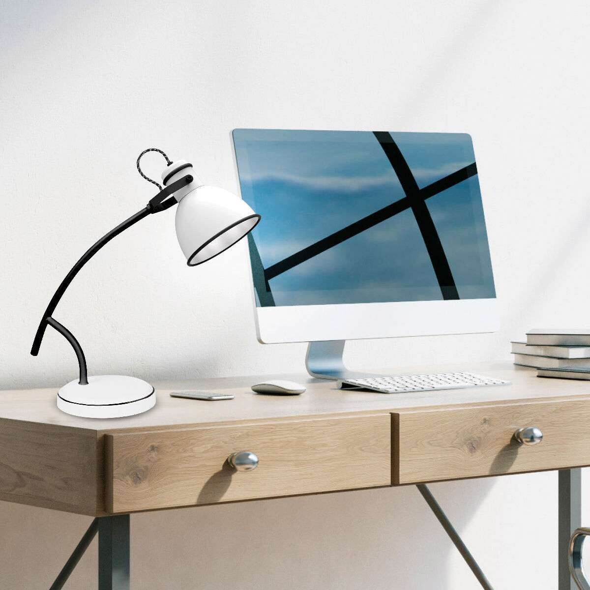 Stojąca LAMPA stołowa ZUMBA 41-72085 Candellux metalowa LAMPKA biurkowa regulowany reflektorek biały czarny