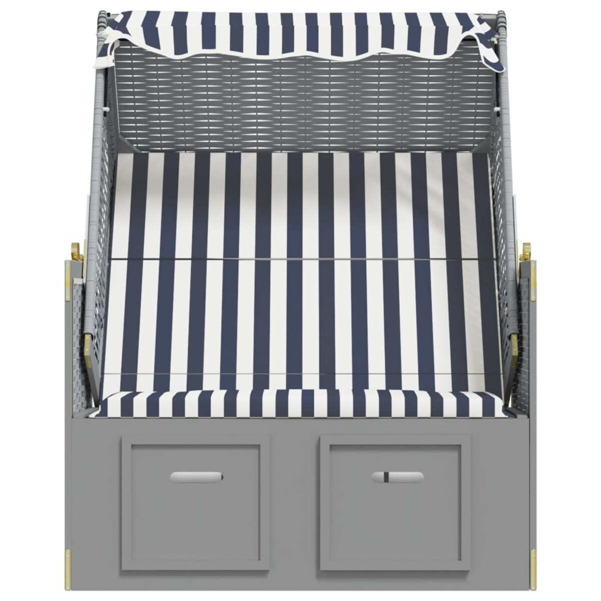 vidaXL Kosz plażowy z zadaszeniem, rattan PE i drewno, niebiesko-biały