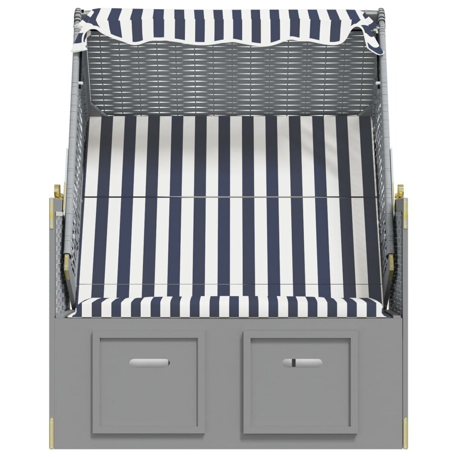 vidaXL Kosz plażowy z zadaszeniem, rattan PE i drewno, niebiesko-biały