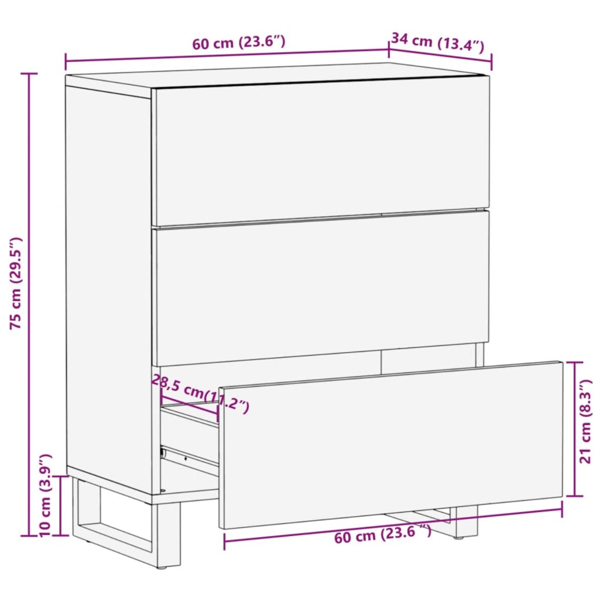 vidaXL Szafka, 60x34x75 cm, lite surowe drewno mango