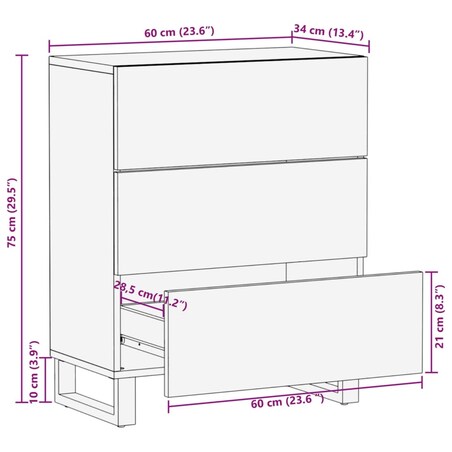 vidaXL Szafka, 60x34x75 cm, lite surowe drewno mango