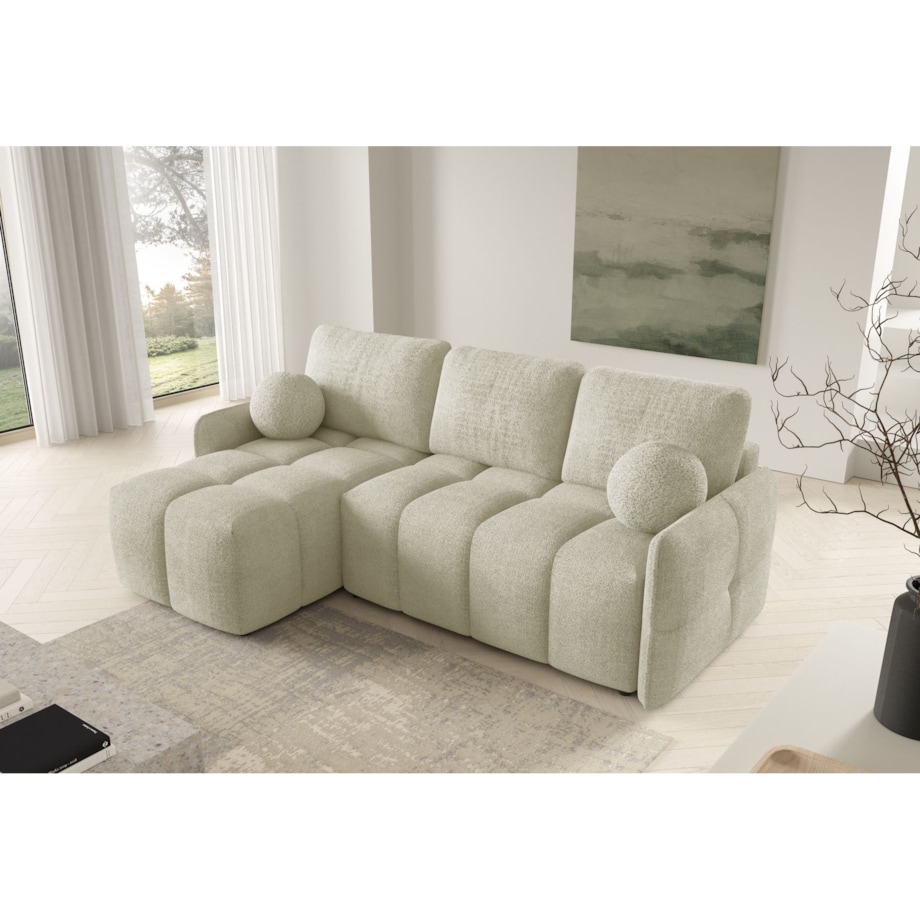 Narożnik MONO z funkcją spania i ozdobnymi poduszkami lewy, beżowy