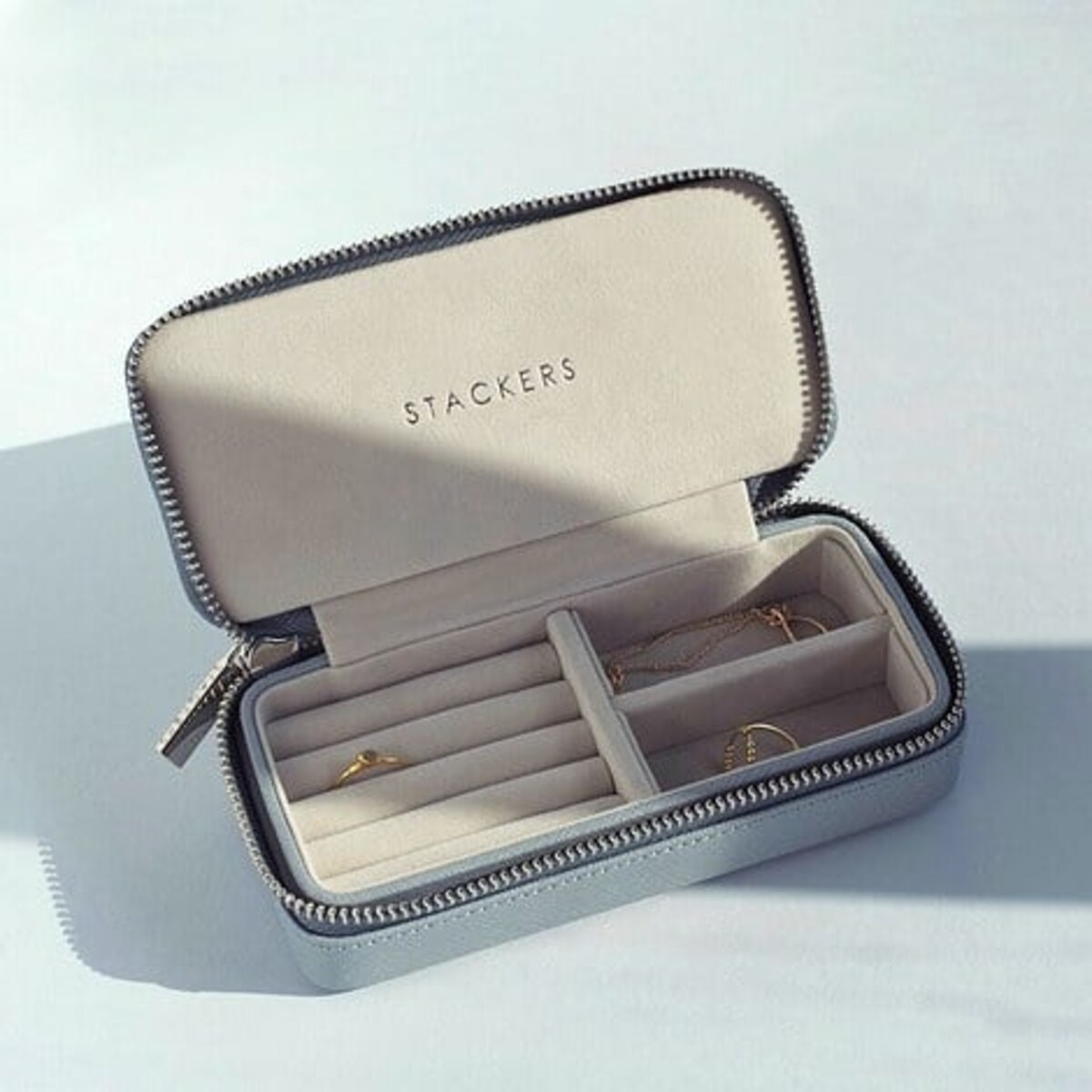 Pudełko podróżne na biżuterię Travel Medium Stackers jasnobeżowe lniane