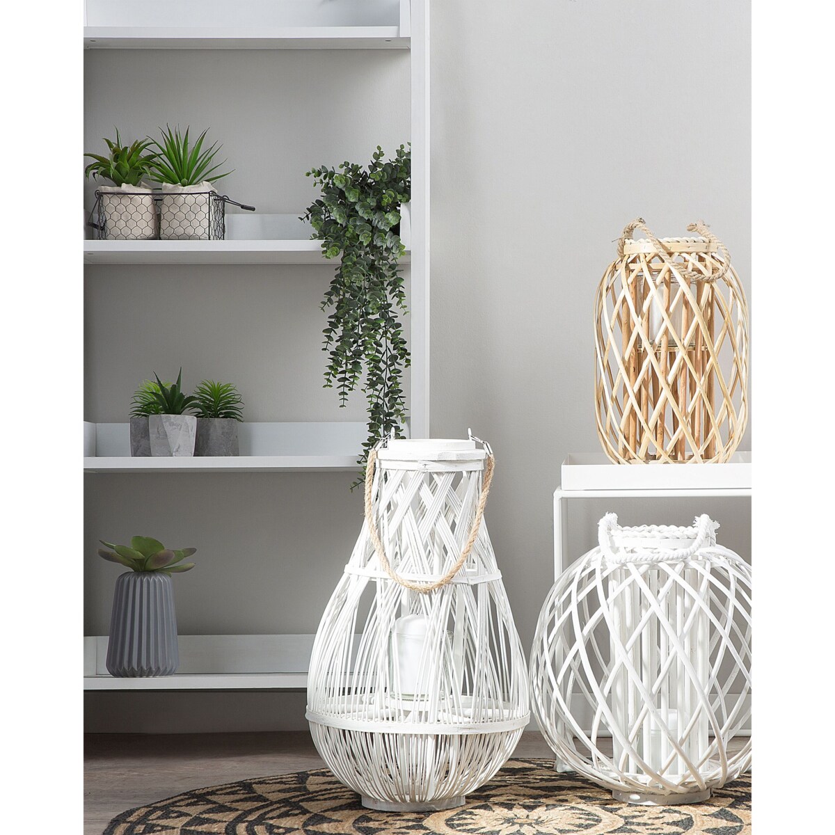 Lampion drewniany 77 cm biały TONGA