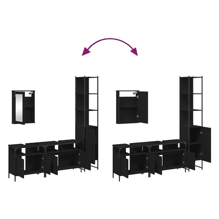 vidaXL 4-cz zestaw mebli łazienkowych, czarny, materiał drewnopochodny