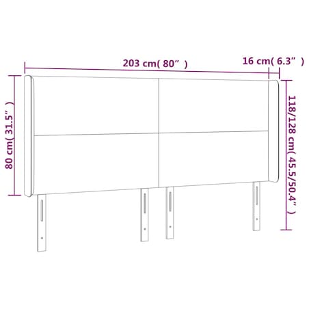 vidaXL Zagłówek uszak, czarny, 203x16x118/128 cm, tkanina