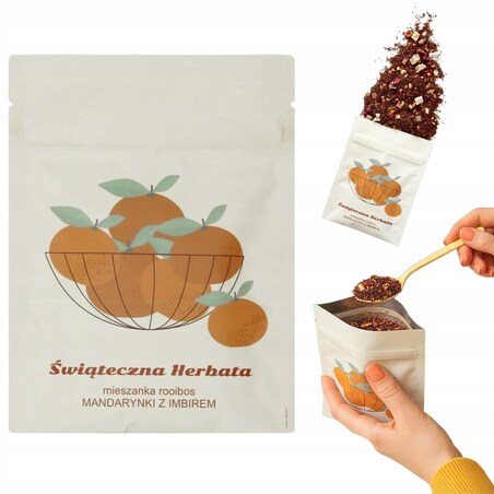 ŚWIĄTECZNA HERBATA SYPANA ROOIBOS Z MANDARYNKAMI I IMBIREM - PREZENT UPOMINEK NA MIKOŁAJA ŚWIĘTA GWIAZDKĘ BOŻE NARODZENIE POD CHOINKĘ DLA KOBIETY FACETA ŻONY MAMY MĘŻA