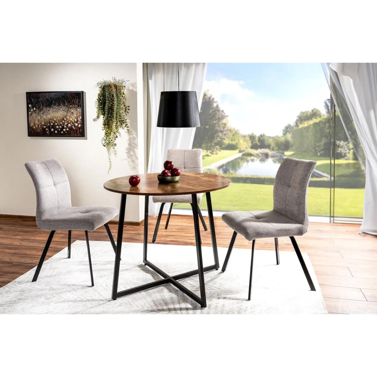 Stół okrągły LUNA 90x90 brąz rustykalny/czarny