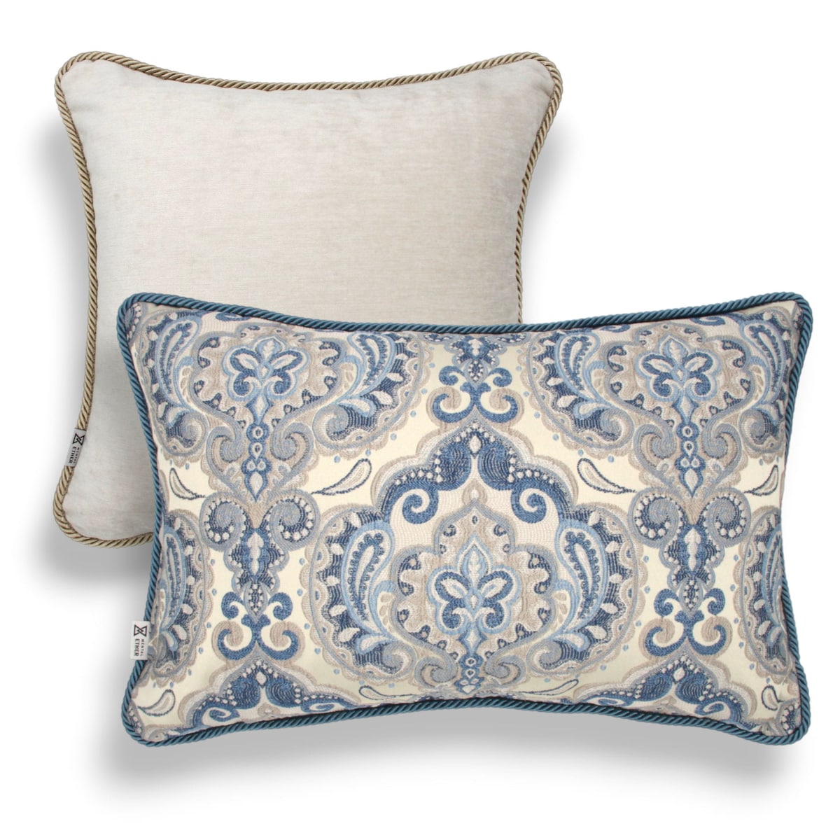 Kremowy - niebieski zestaw dwóch poduszek dekoracyjnych Aura Rani