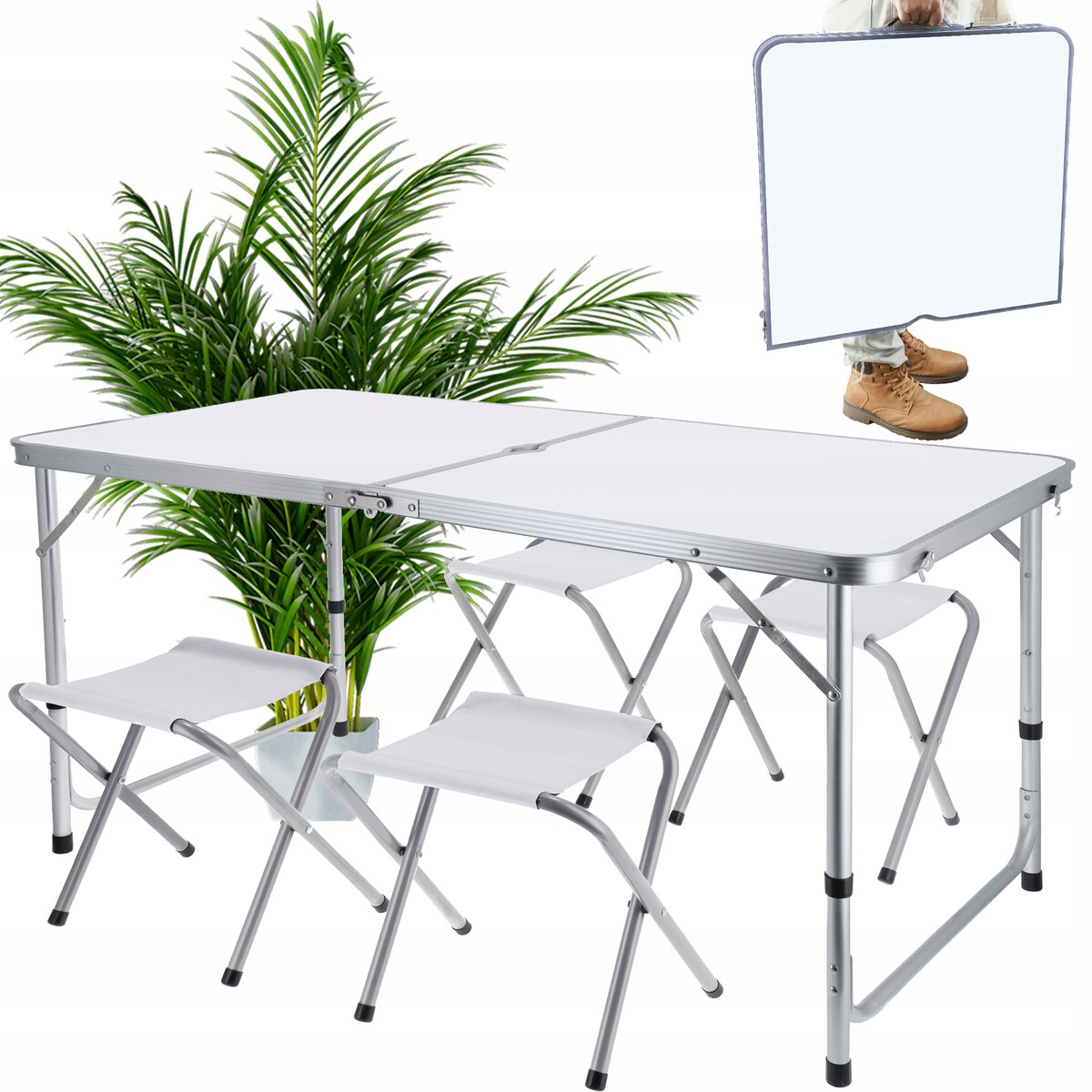 ZESTAW KEMPINGOWY składany TURYSTYCZNY ogrodowy walizka STOLIK + 4 KRZESŁA