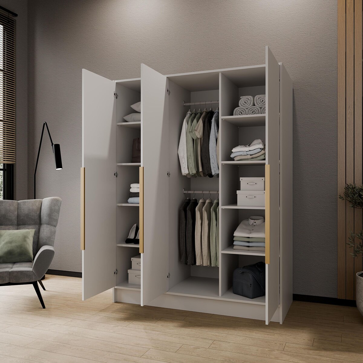 Szafa 150 gładka ORTO bez lustra ze złotymi uchwytami, biała