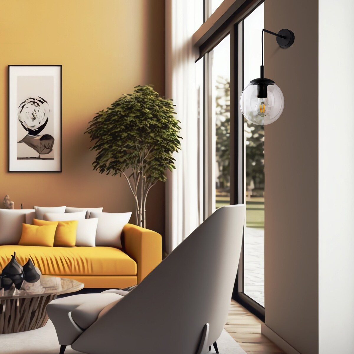 Kinkiet ESME TRANSPARENT 5387 TK Lighting czarny, przezroczysty klosz, E27, nowoczesna lampa ścienna 45 cm
