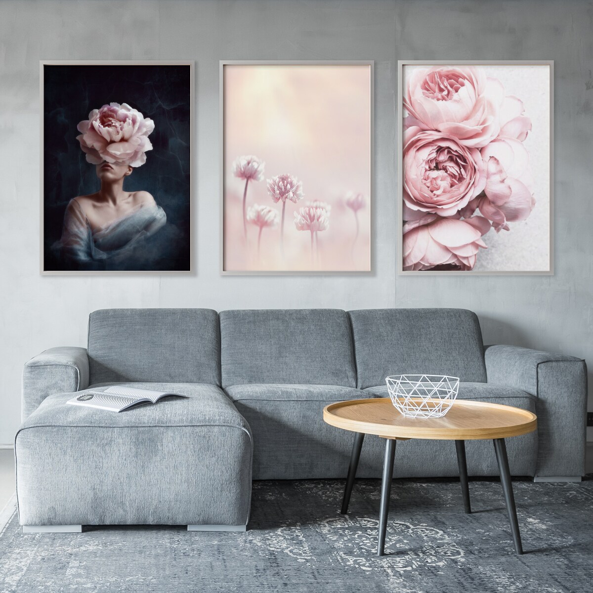 Zestaw 3x Plakat W Ramie Abstrakcyjny PORTRET Kwiaty 60x80cm