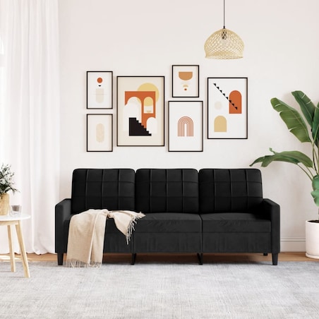 vidaXL Sofa 3-osobowa, czarny, 180 cm, tapicerowana aksamitem