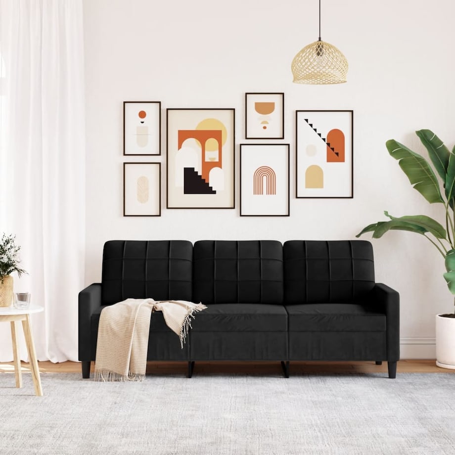 vidaXL Sofa 3-osobowa, czarny, 180 cm, tapicerowana aksamitem