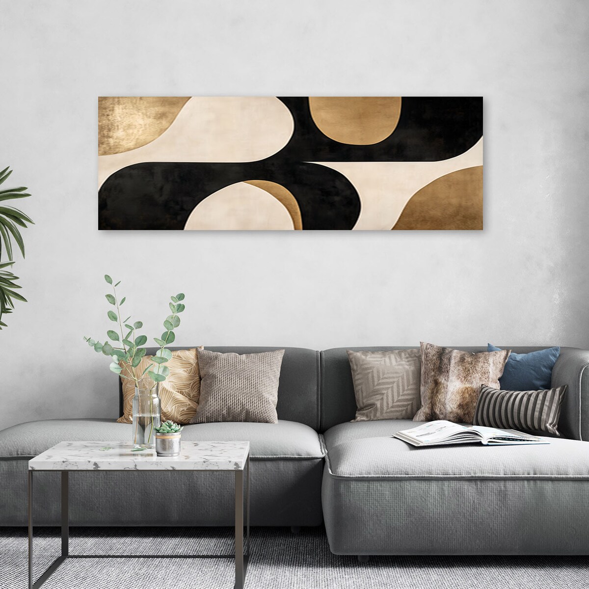 Feeby Obraz do salonu sypialni, Łuki Abstrakcja Akwarela Beżowy 150x50