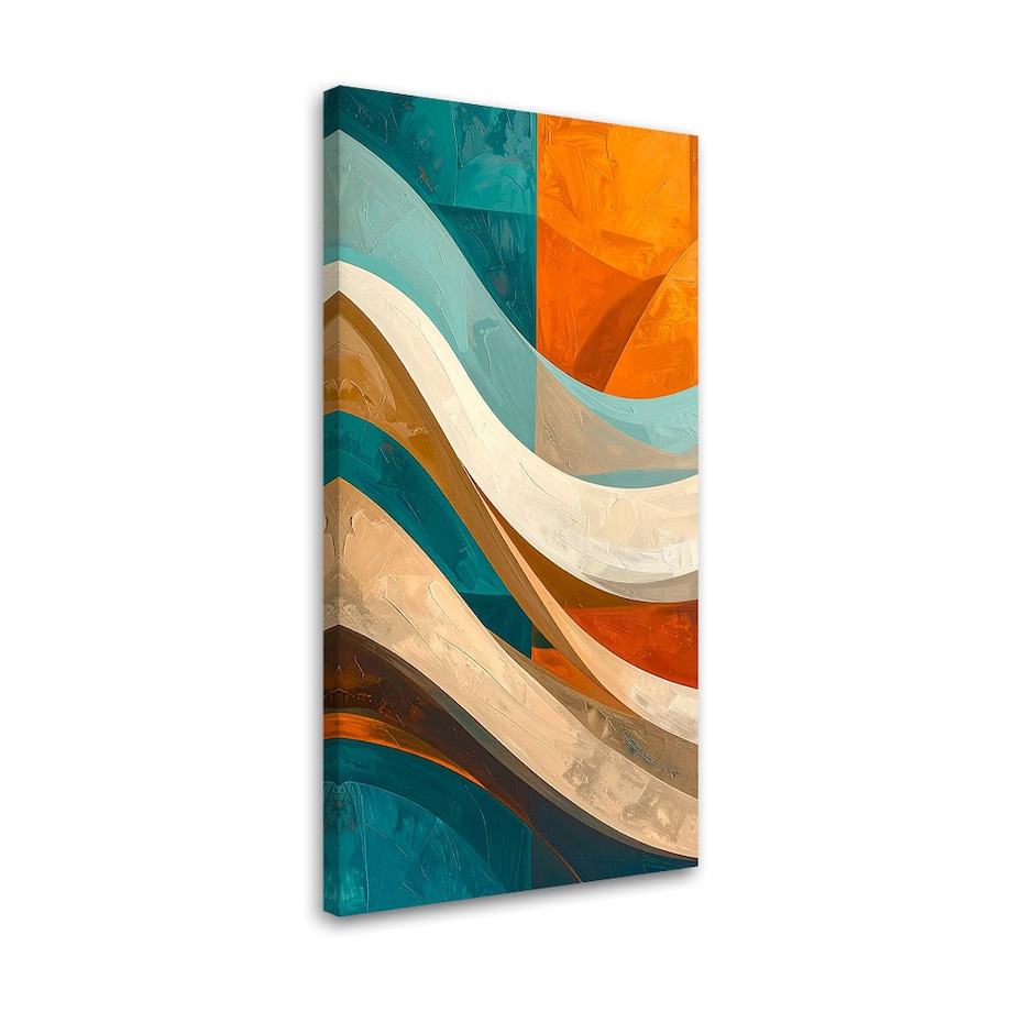 Obraz do salonu sypialni biura, Fale abstrakcja turkusowy i pomarańczowy