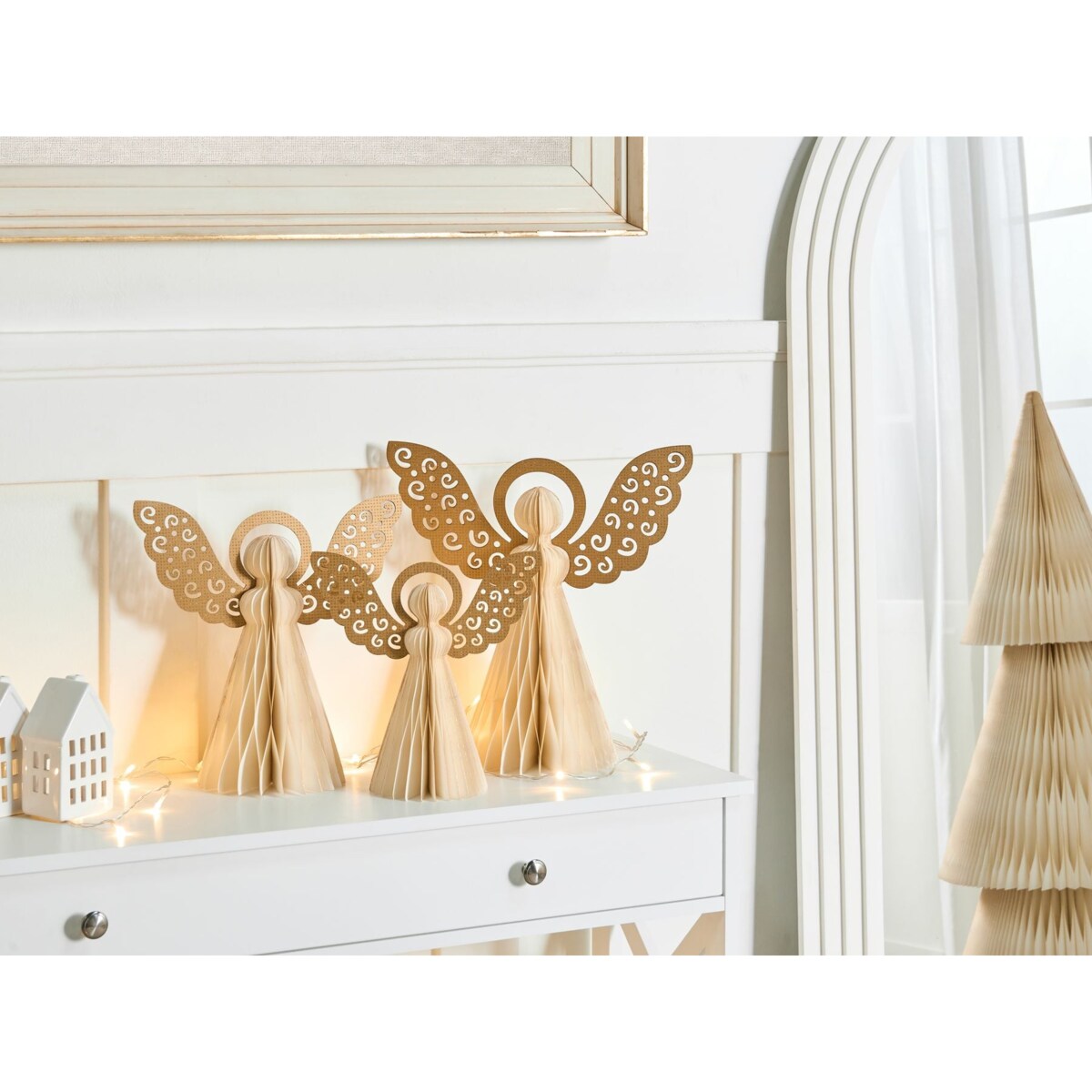 Zestaw 3 figurek dekoracyjnych EIRA Anioł 24/28/33 cm Beżowy