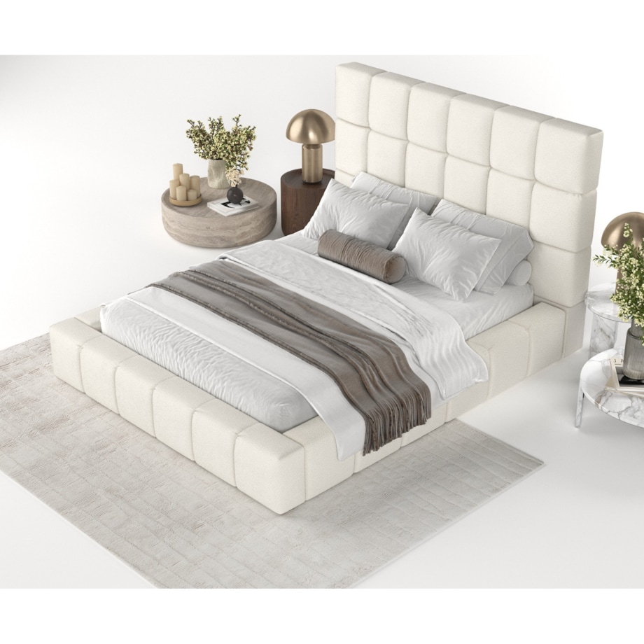 Łóżko tapicerowane SKIATHOS 160x200 z pojemnikiem, Biały, tkaniana Bubble 01