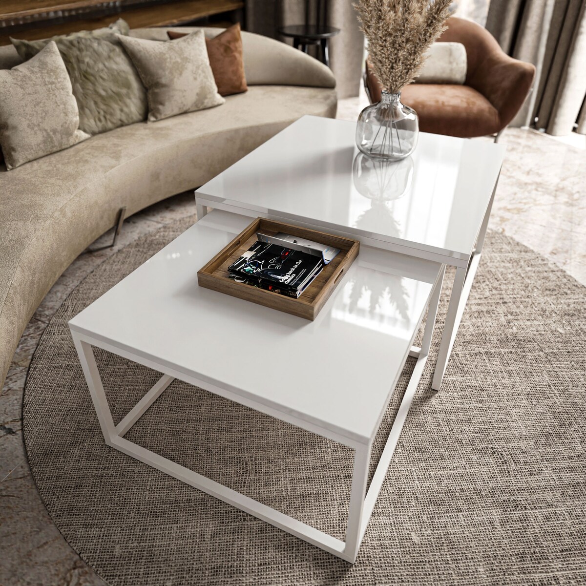 Stolik kawowy ława YOSHI 2w1 biały połysk 40/46 cm