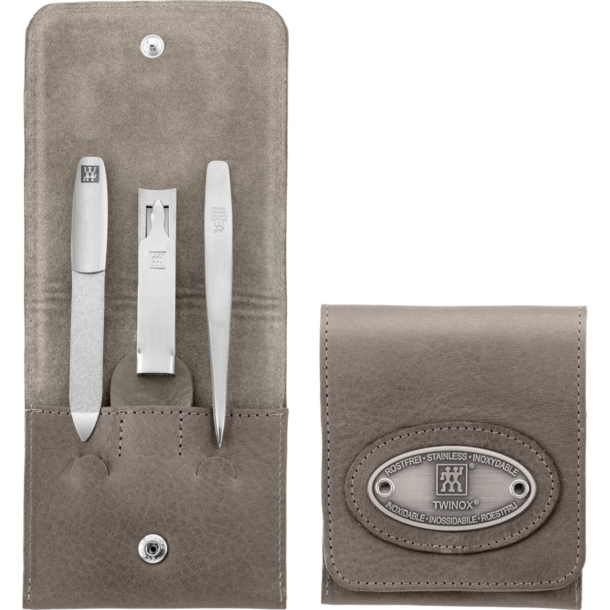 Zestaw do manicure Zwilling Twinox – taupe, skórzane etui, 3 elementy - Taupe