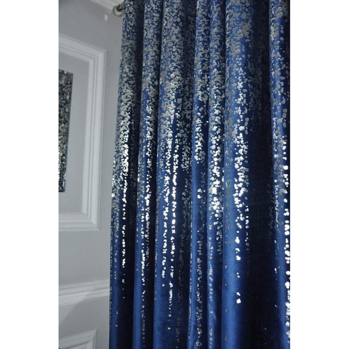 zasłona welurowa "srebrny deszcz" 140x270 na taśmie marszczącej. granat