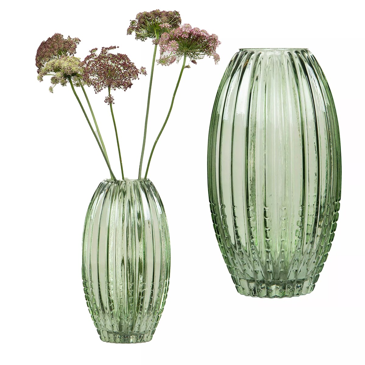 WAZON SZKLANY WYSOKI ZIELONY przezroczysty na bukiety gałązki do salonu