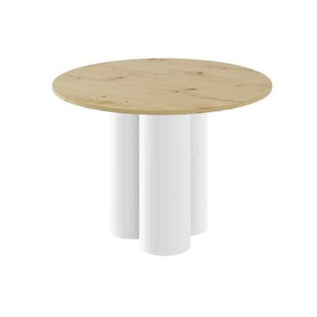 Stół okrągły RAVEO 100x100 dąb/biały połysk