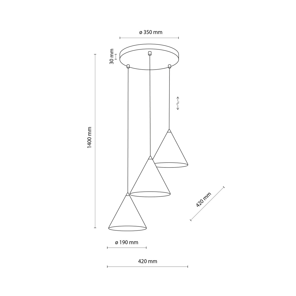 Lampa wisząca TK Lighting CONO WHITE 10012 biała 3xE27 regulowana wysokość 140 cm metalowa