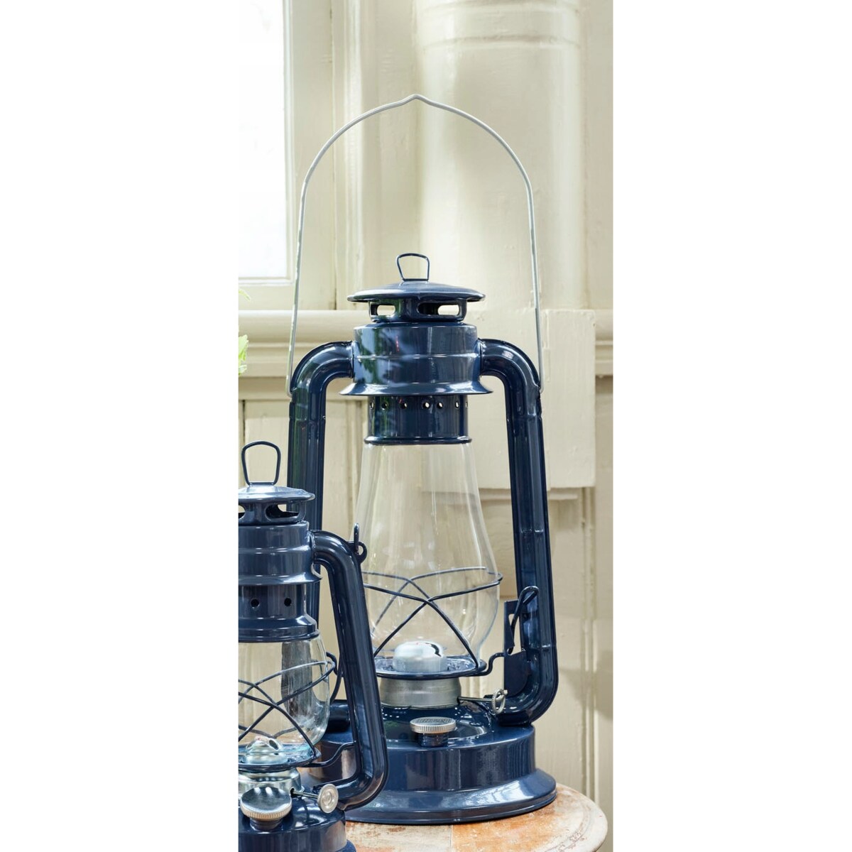 LAMPA NAFTOWA GRANATOWA WISZĄCA STOJĄCA metalowa + knot ozdoba prezent