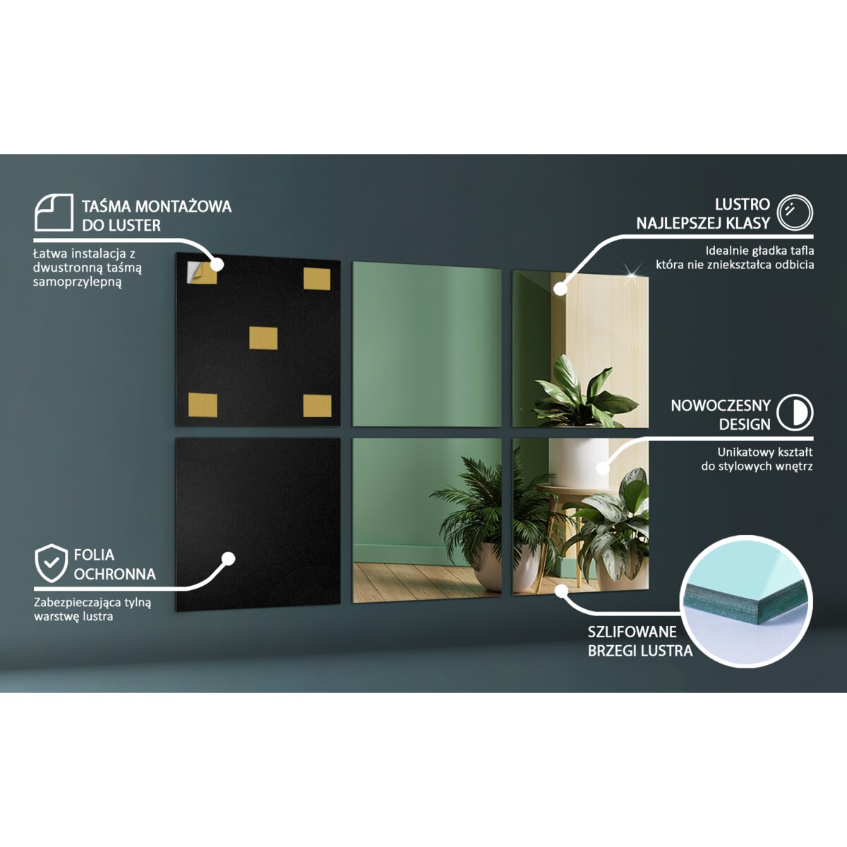 Płytki lustrzane 6 szt. 16x16 cm