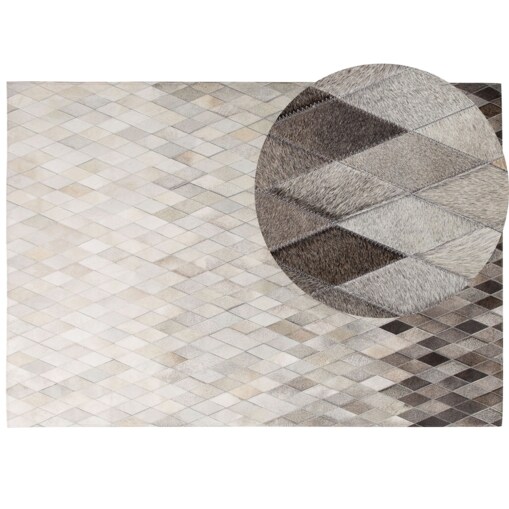Dywan patchwork skórzany 160 x 230 cm biało-szary MALDAN