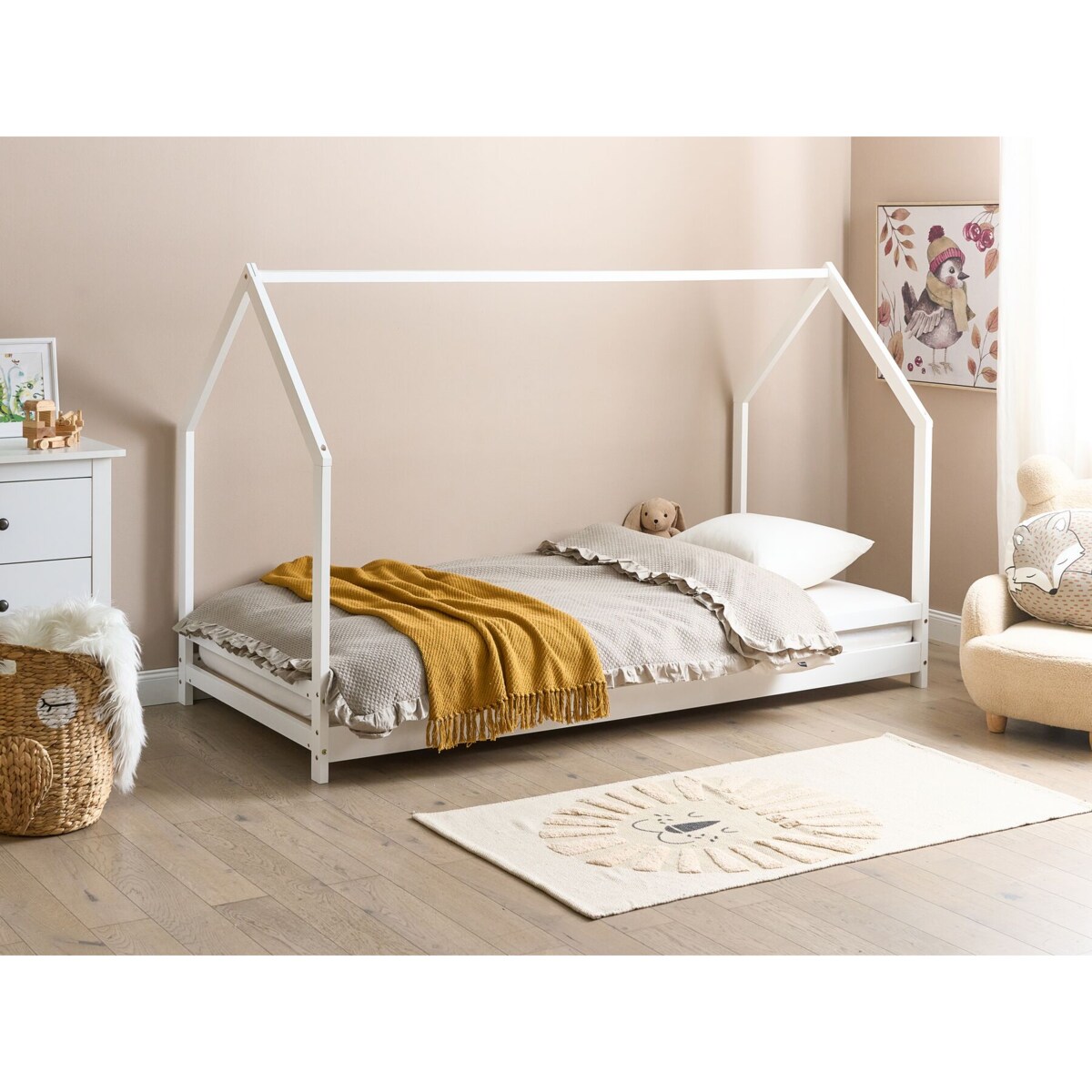 Łóżko dziecięce domek drewniane 90 x 200 cm białe APPY