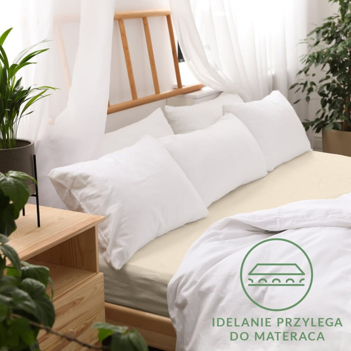 Prześcieradło z bawełny jersey z gumką 120x200 kolor jasny beż PREMIUM