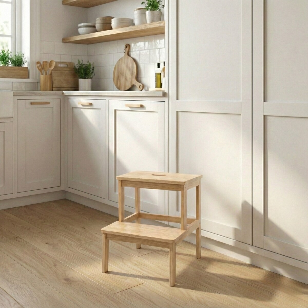 Bambusowy taboret ze schodkiem KROK, wys. 46 cm