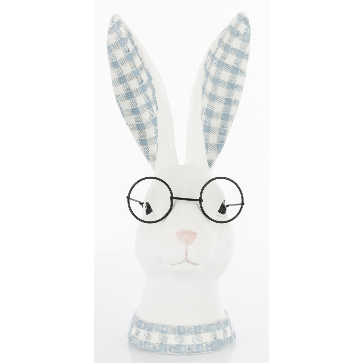 Figurka ceramiczna - popiersie króliczka w okularach i uszkach w kratkę