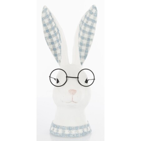 Figurka ceramiczna - popiersie króliczka w okularach i uszkach w kratkę
