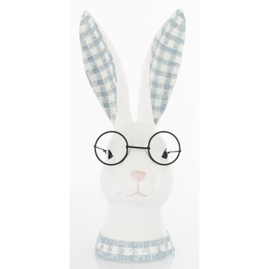 Figurka ceramiczna - popiersie króliczka w okularach i uszkach w kratkę