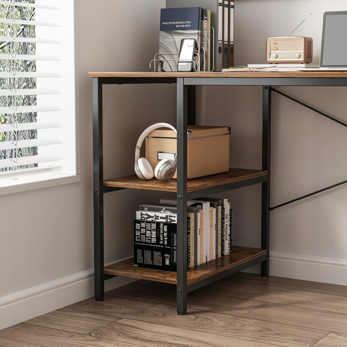 Biurko komputerowe metalowe gamingowe loftowe industrialne 2 półki 120 cm